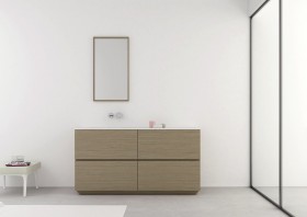 Plan Vasque Corian® + Meuble À Poser en Wood Chêne Massif - 4 Tiroirs | 3217