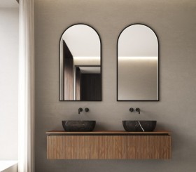 Double Vasque Noir à poser Porcelaine + Meuble en Chêne Massif Design 3D | 2 Tiroirs