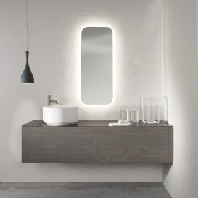 Vasque à poser Solid Surface + Meuble Suspendu en Chêne Maltéf - 2 Tiroirs Alignés | 3319