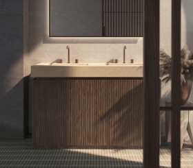 Meuble au sol 3D + Plan de travail Hi-Macs® | 2 tiroirs - 3909