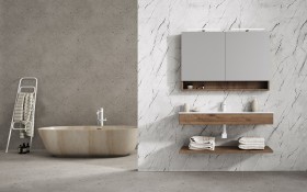 Plan Vasque Corian® + Étagère en Wood Chêne Massif | 862