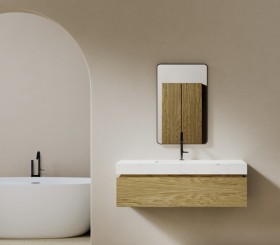 Vasque Corian® + Meuble en Chêne Massif | 1 Tiroir 