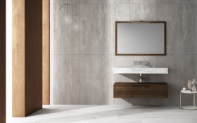 Vasque en Marbre Authentique Carrara + Meuble Suspendu Wood en Chêne Massif - 1 Tiroir | 861