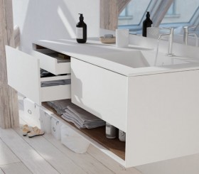 Plan Vasque CORIAN® + Meuble Suspendu en MDF - 2 tiroirs et un tiroir intérieur | 3100