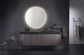 Vasque Solid Surface Marquina + Meuble Suspendu en Chêne de Plomb - 2 Tiroirs Alignés | 3322