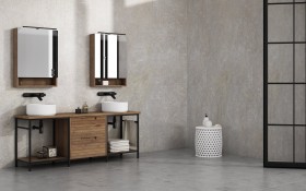 Meuble sur base Metállique en Wood Chêne Massif - 2 Tiroirs Superposés + Double Vasque | 851