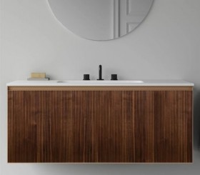 Plan Vasque CORIAN® + Meuble en Chêne Massif Design 3D | 2 Tiroirs